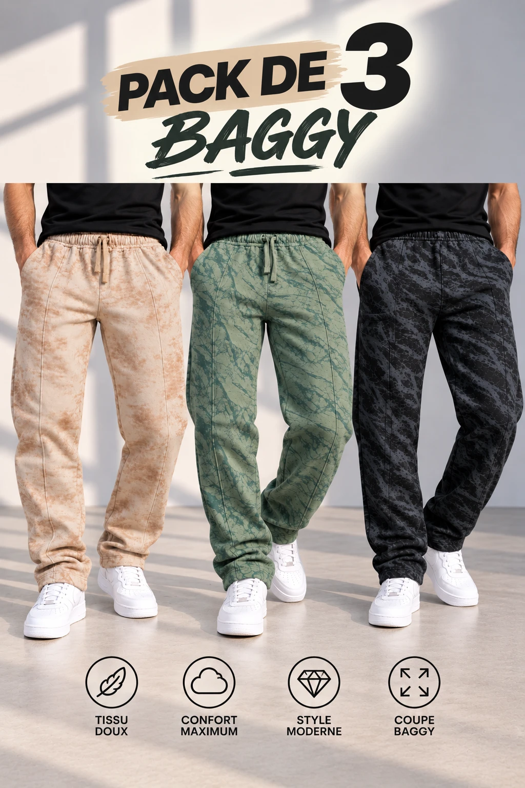 PACK DE 3 BAGGY MARBRÉ — 3 COULEURS, 3 LOOKS, UN SEUL STYLE !